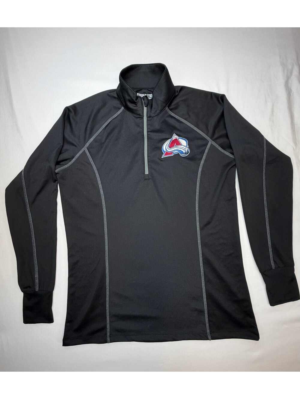 Signature Womens Top Pullover Quarter Zip High Neck Long Sleeve Size Large Black